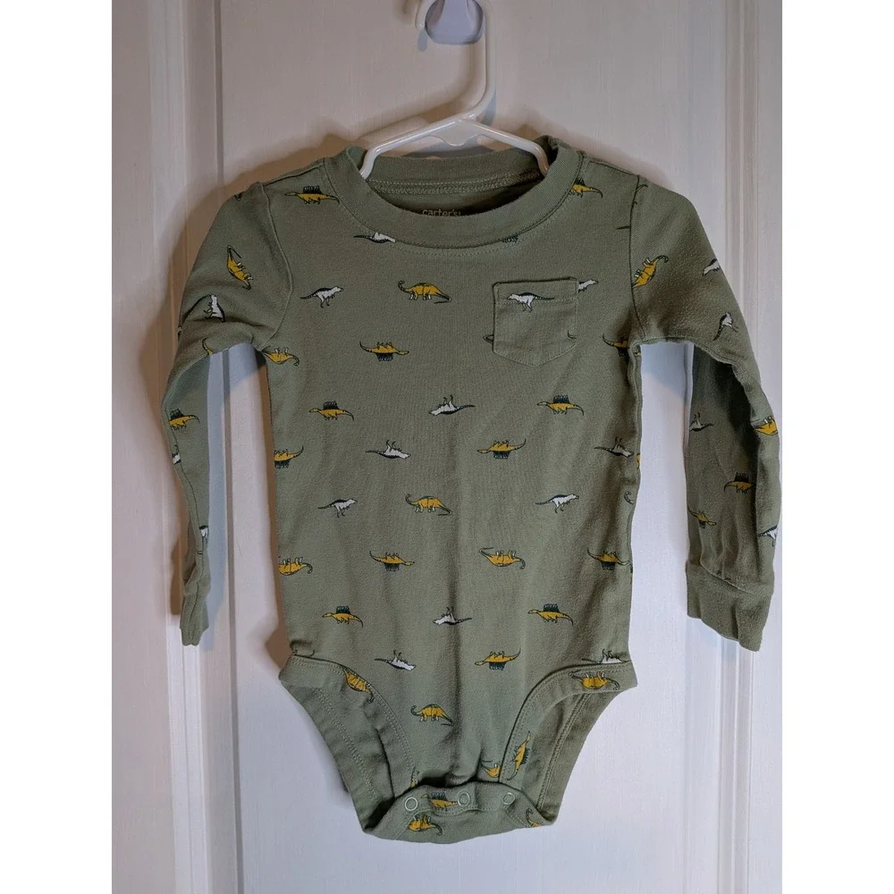 Carters Baby Boys Olive Green Dinosaur Print Long Sleeve Bodysuit 24M 1O281210